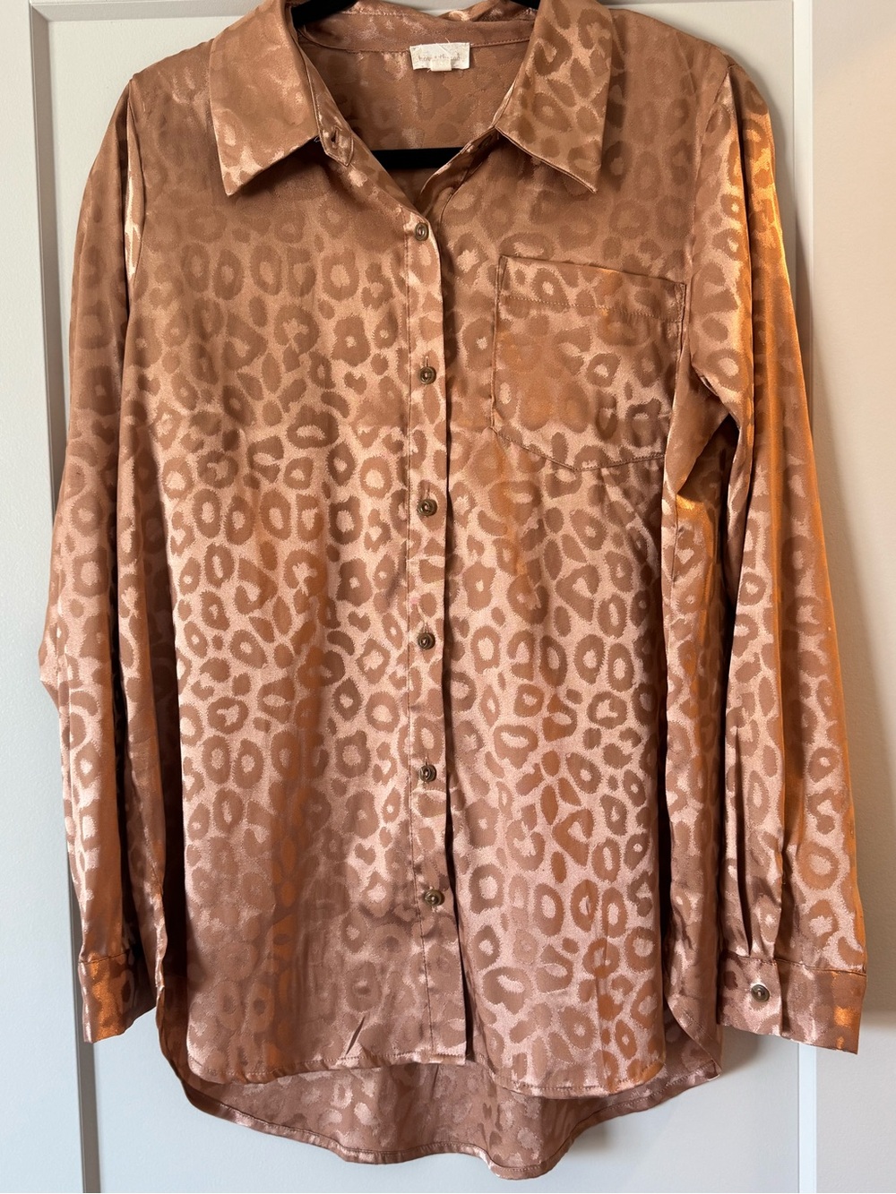 Hem & Thread Brown Leopard Satin Button-Down Shirt